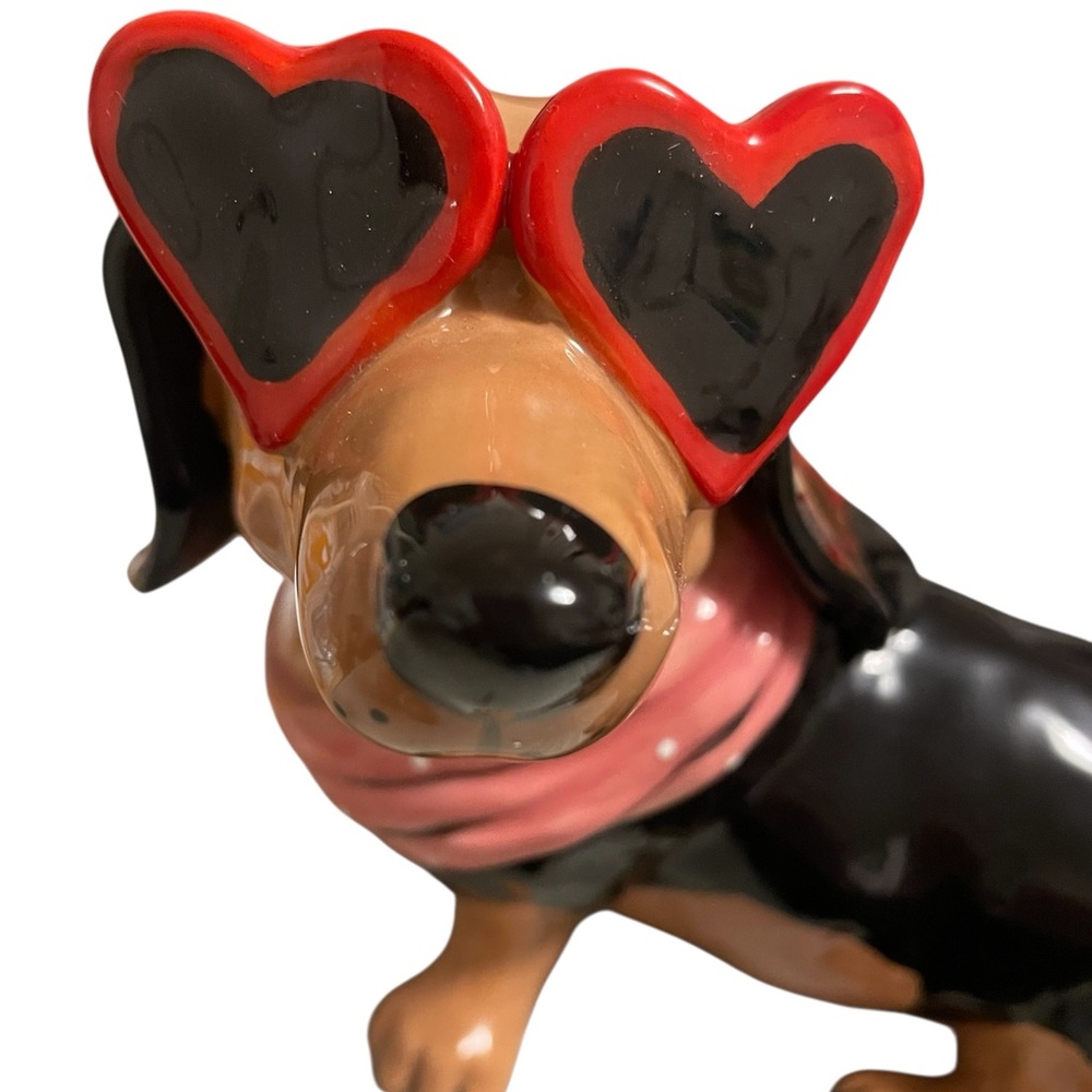 Blue Sky Clayworks Dachshund Figurine w/ Heart Sunglasses – Valentine Dog Decor - Picture 4 of 6